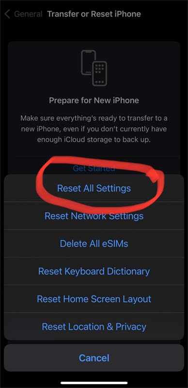 Reset All Settings on iPhone