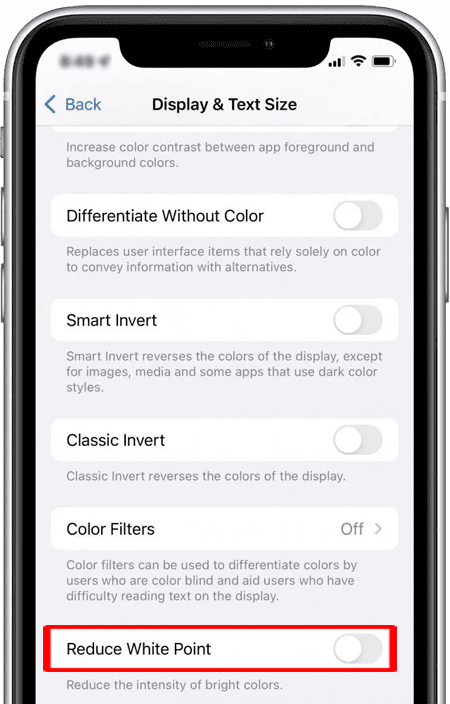 Disable “Reduce White Point” on iPhone