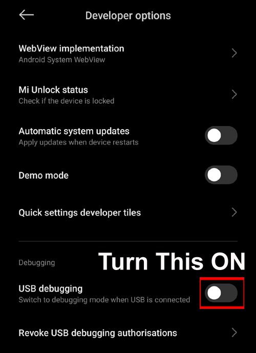 Enable USB Debugging