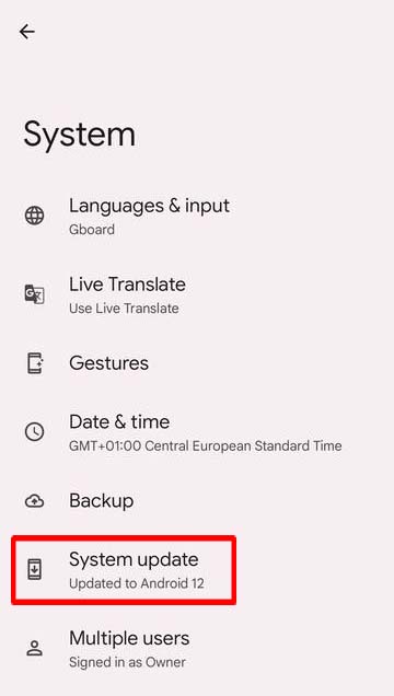 Google Pixel Software update