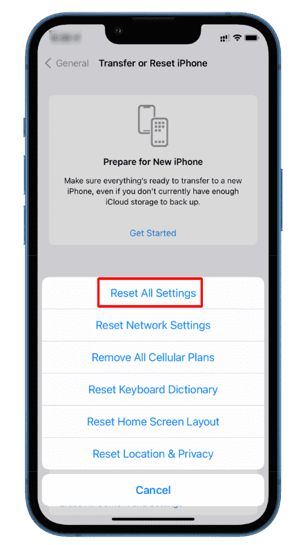 Reset All Settings on iPhone
