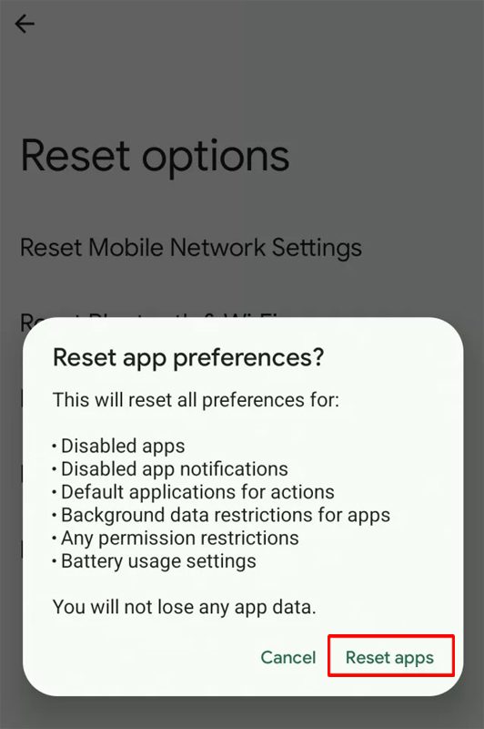 Reset Apps