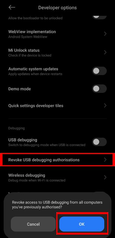 Revoke USB debugging authorizations